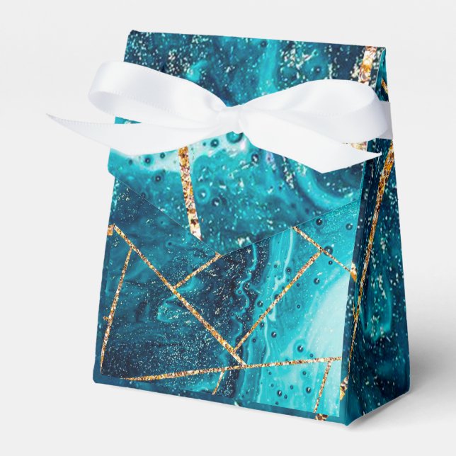 Stylish Navy Blue Gold Agate Geode Chic Monogram Favor Boxes (Front Side)