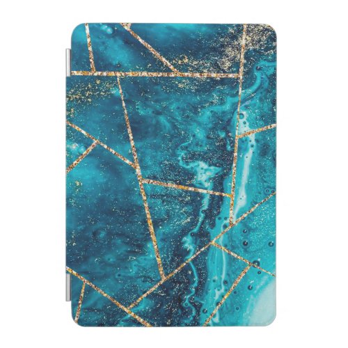 Stylish Navy Blue Gold Agate Geode Chic Monogram iPad Mini Cover