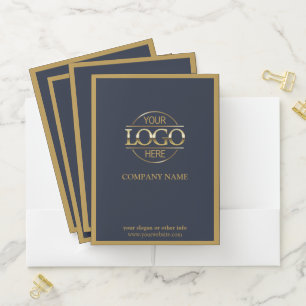 Stylish Navy Blue Gold Business Logo Personalized Pocket Folder
