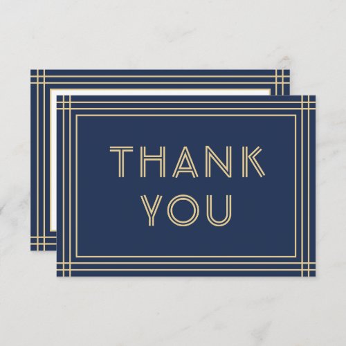 Stylish Navy Blue  Gold Frame Classic Typography Thank You Card