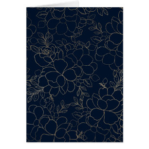 Stylish navy blue gold hand drawn floral cards