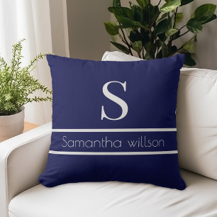 Stylish navy blue gray initial monogram throw pillow