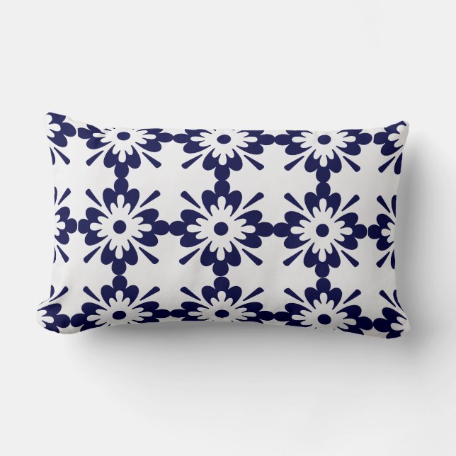 Stylish Navy Blue Pattern Lumbar Pillow (Front)