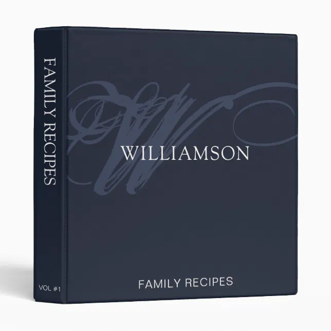 Stylish Navy Blue Personalized Family Recipes 3 Ring Binder | Zazzle
