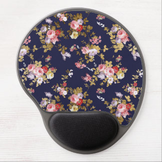 Stylish navy blue pink gold boho floral gel mouse pad