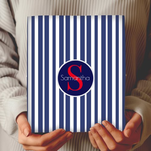 Stylish navy blue red striped initial monogram wrapping paper sheets