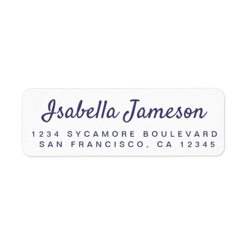 Stylish Navy Blue Script White Return Address Label