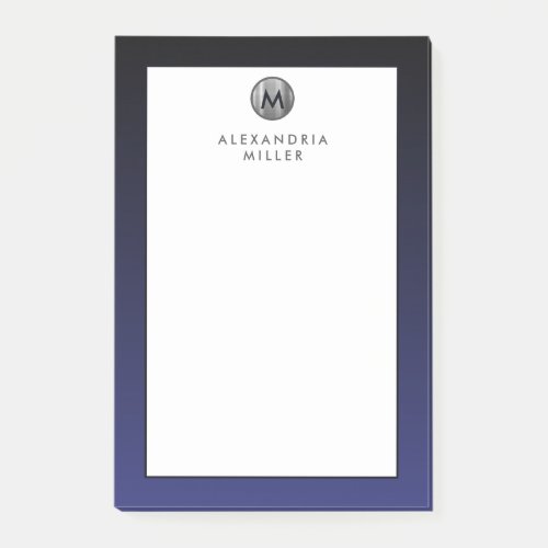 Stylish Navy Blue Silver Monogram Notes