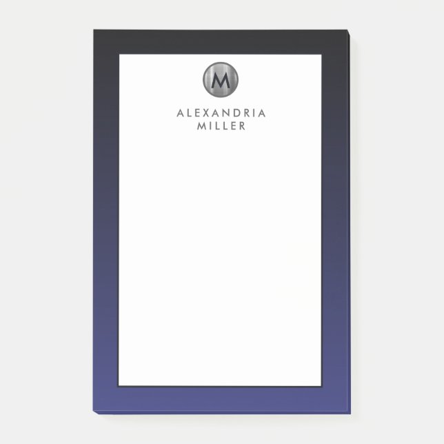 Stylish Navy Blue Silver Monogram Notes (Front)