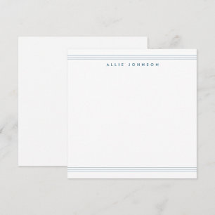 Stylish Navy Blue Triple Line Two Border Name  Note Card