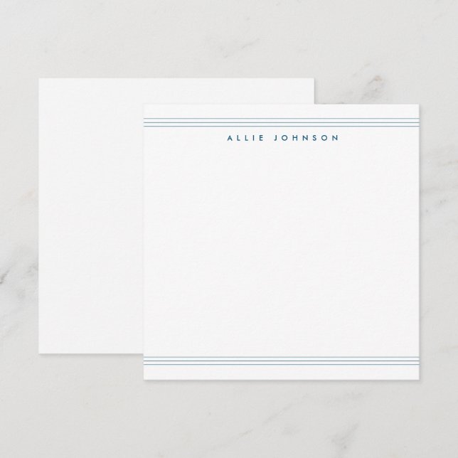 Stylish Navy Blue Triple Line Two Border Name  Note Card (Front/Back)