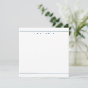 Stylish Navy Blue Triple Line Two Border Name  Note Card
