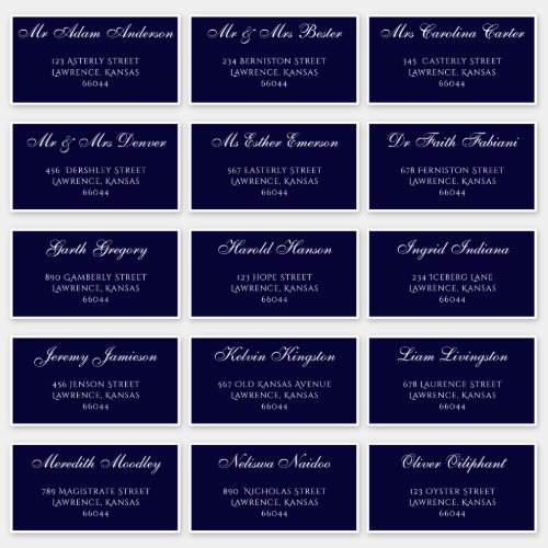 Stylish Navy Blue Wedding Guest Individual Address Sticker