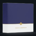 Stylish Navy Blue White Gold Name 3 Ring Binder<br><div class="desc">This stylish and feminine 3 ring binder features navy blue and white with decorative gold color dots divider. Personalize with your name,  company name or text of your choice.
This binder comes in three different sizes and two inside color options.</div>