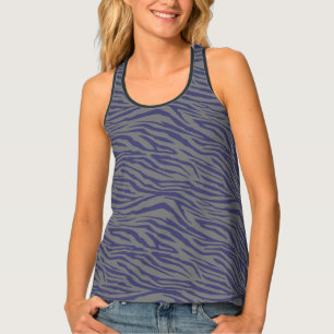 Stylish Navy Blue Zebra Gray Animal Pattern Tank Top