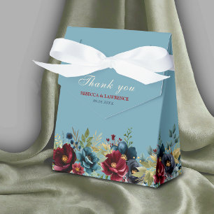 Stylish navy dusty blue burgundy floral wedding favor boxes