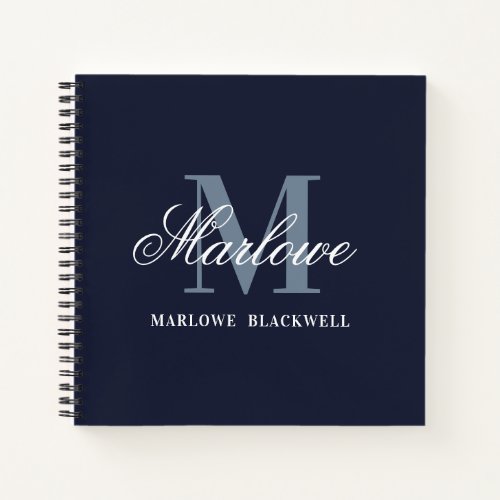 Stylish Navy Dusty Blue Monogram Calligraphy Notebook