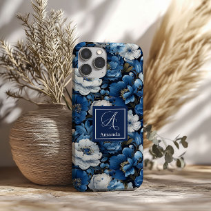 Stylish Navy Flowers iPhone Case Blue Floral Desig
