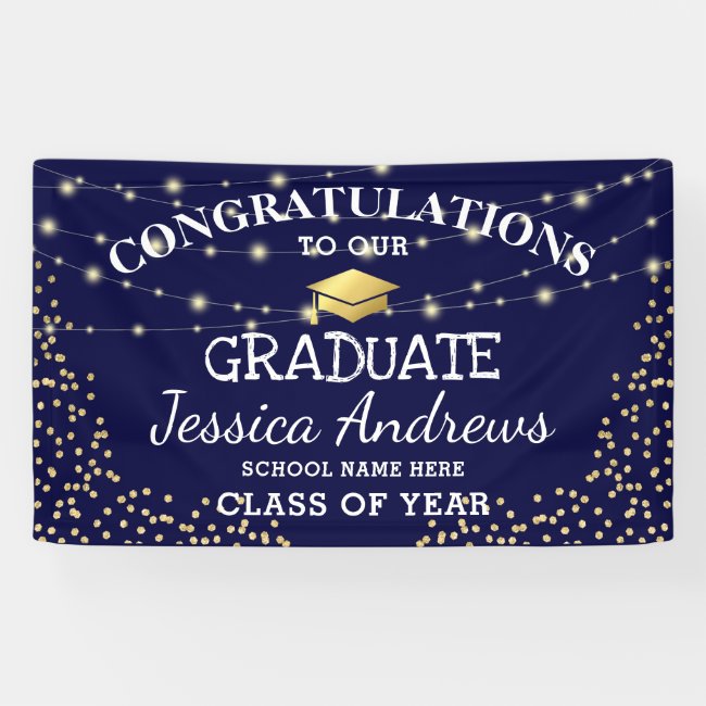 Stylish Navy & Gold Class of 2021 Graduation Banner