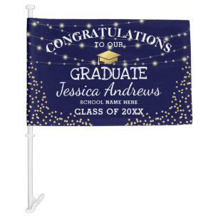 Stylish Navy & Gold Class of 2025 Graduation Car Flag