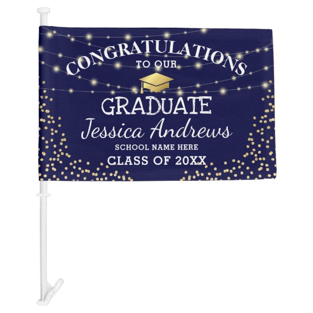 Stylish Navy & Gold Class of 2025 Graduation Car Flag (Front)