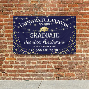 Stylish Navy & Gold Class of 2026 Graduation Banner