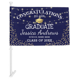 Stylish Navy & Gold Class of 2026 Graduation Car Flag
