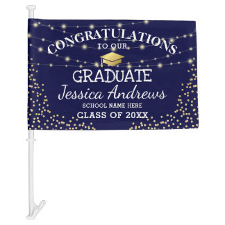 Stylish Navy & Gold Class of 2026 Graduation Car Flag