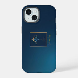 Stylish Navy Monogrammed Midnight Palm iPhone 15 Case