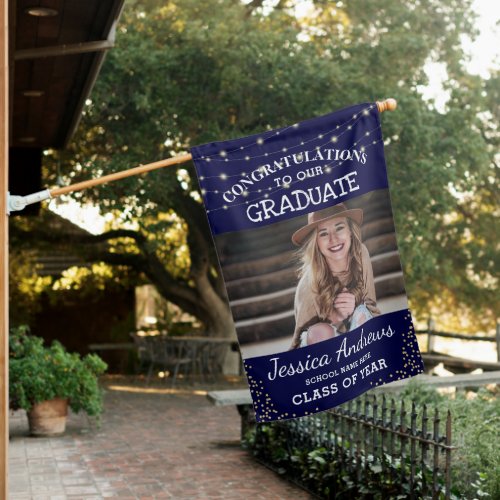 Stylish Navy Photo Class of 2024 Graduation House Flag