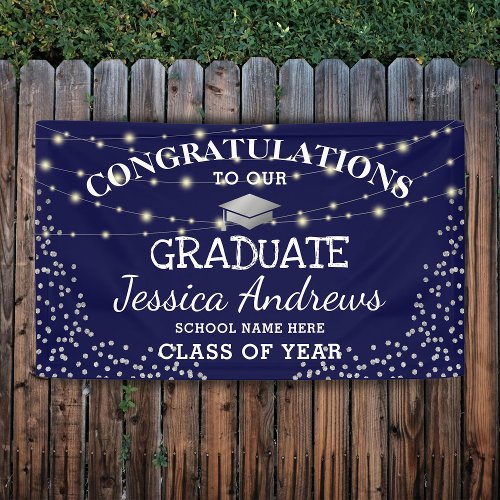 Stylish Navy   Sliver Class of 2024 Graduation Banner