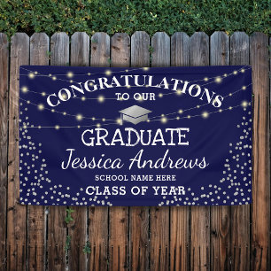 Stylish Navy & Sliver Class of 2026 Graduation Banner