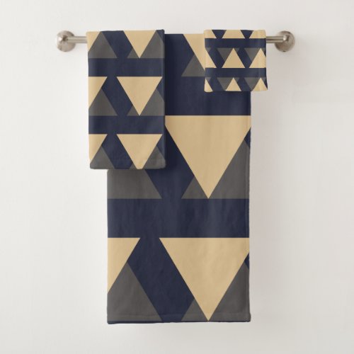 Stylish Navy Tan and Gold Modern Geometric Pattern Bath Towel Set