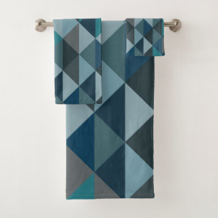 Stylish Navy Teal Blue Modern Geometric Pattern Bath Towel Set
