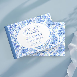 Stylish Navy Toile Roses Bridal Shower Guest Book