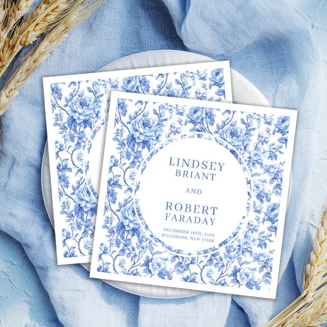 Stylish Navy Toile Roses Personalized Wedding Napkins (Stylish Navy Toile Roses Personalized Wedding Napkin

)