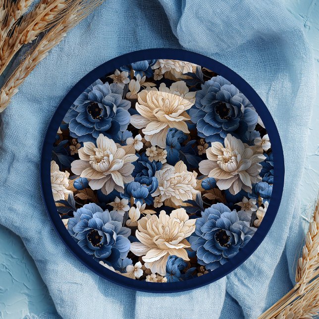 Stylish Navy White Ivory Floral Decorative Plates (Stylish Navy White Ivory Floral Decorative Plates)