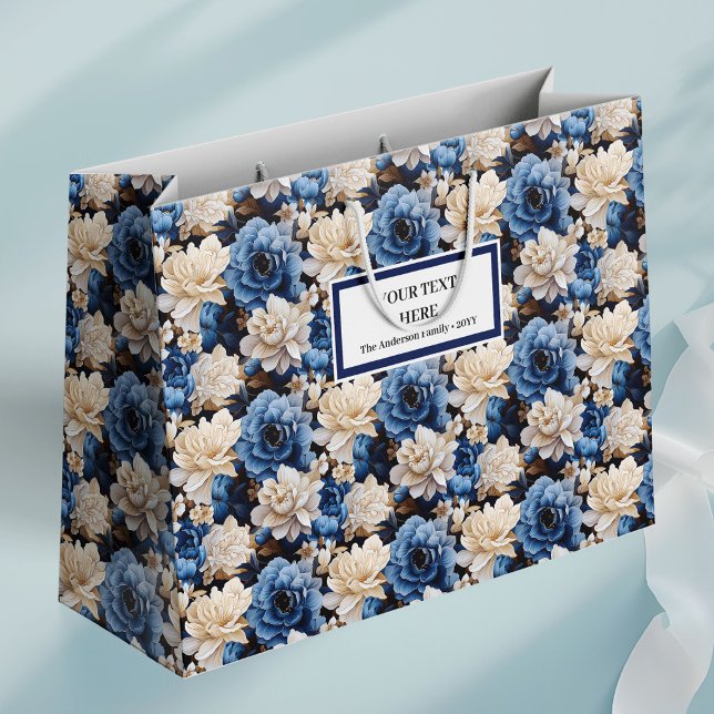 Stylish Navy White Ivory Floral Gift Bag Decor (Stylish Navy White Ivory Floral Gift Bag Decor)
