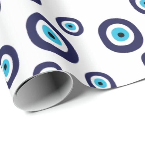 Stylish Nazar Navy Blue and Aqua Evil Eye Pattern Wrapping Paper
