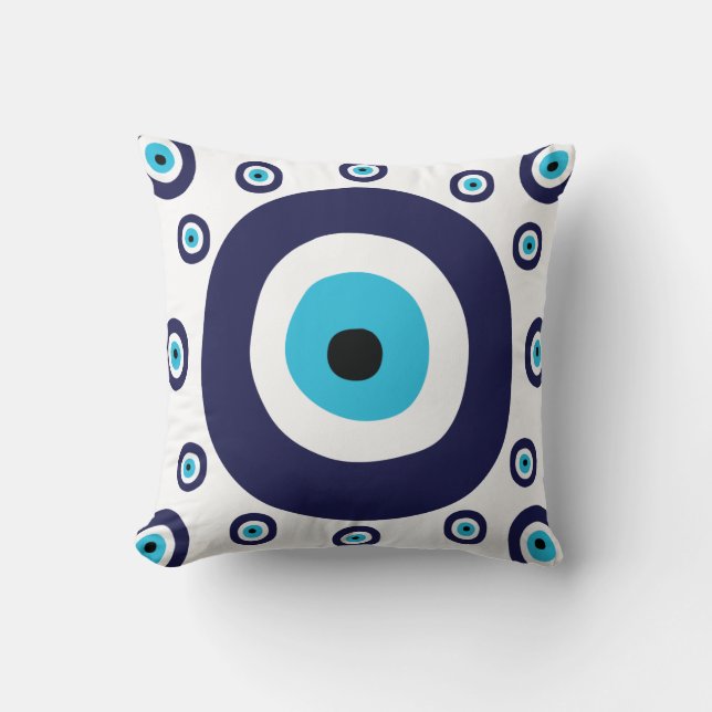 Stylish Nazar Navy Blue Aqua Evil Eye Lucky Charm Throw Pillow (Front)