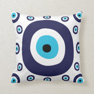 Stylish Nazar Navy Blue Aqua Evil Eye Lucky Charm Throw Pillow