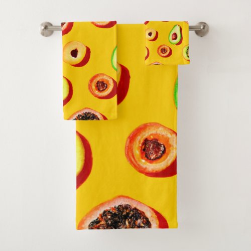 Stylish Neon Fruits Pattern Bath Towel Set