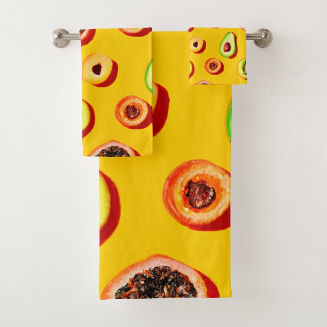 Stylish Neon Fruits Pattern Bath Towel Set (Insitu)