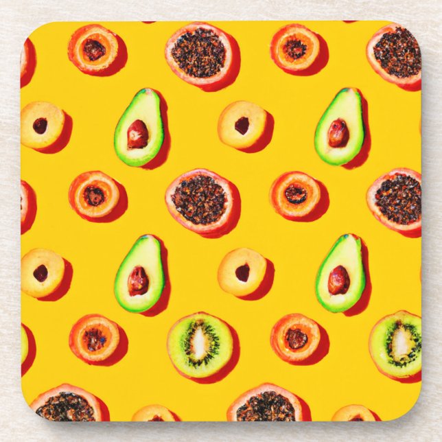 Stylish Neon Fruits Pattern Beverage Coaster (Front)