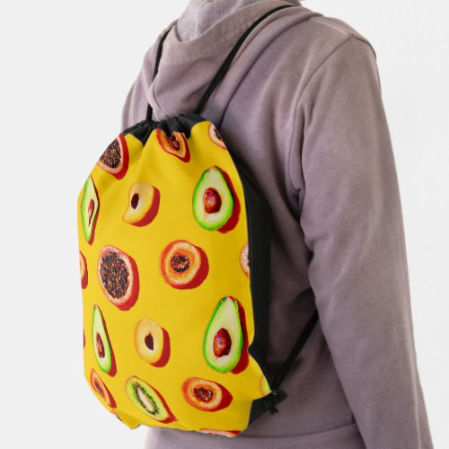 Stylish Neon Fruits Pattern Drawstring Bag
