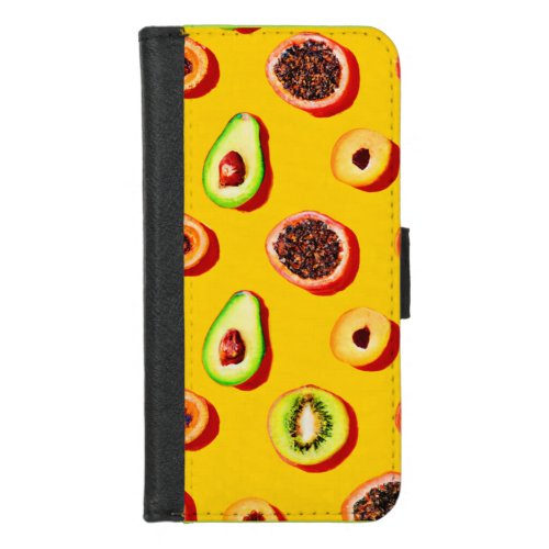 Stylish Neon Fruits Pattern iPhone 87 Wallet Case