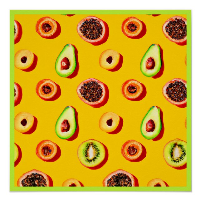 Stylish Neon Fruits Pattern Poster (Front)