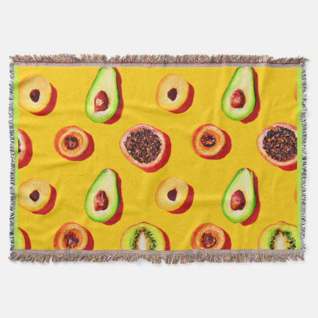 Stylish Neon Fruits Pattern Throw Blanket (Front)