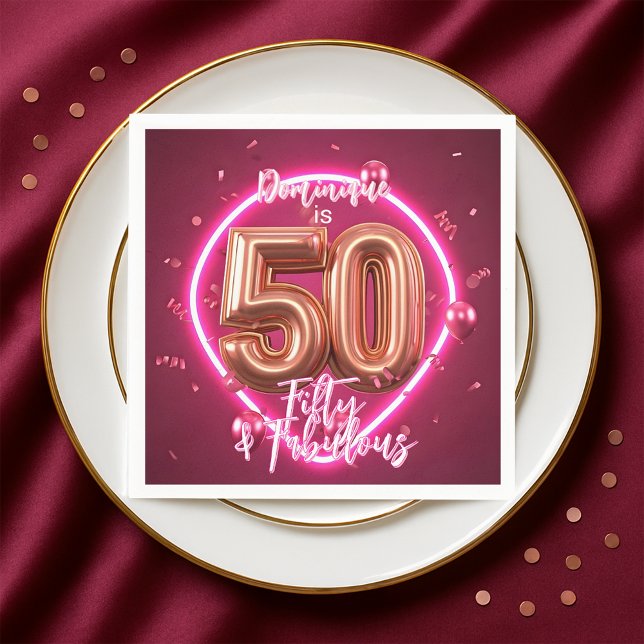 Stylish Neon Glow Up Rose Gold 50th Birthday Napkins (Creator Uploaded)