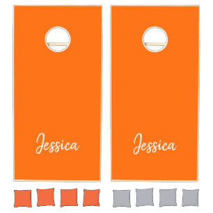 Stylish neon orange plain monogram cornhole set